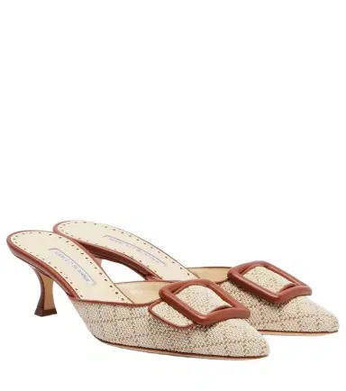 Manolo Blahnik Maysale leather-trimmed mules | Thumbnail 1 Manolo Blahnik Maysale leather-trimmed mules | Thumbnail 1