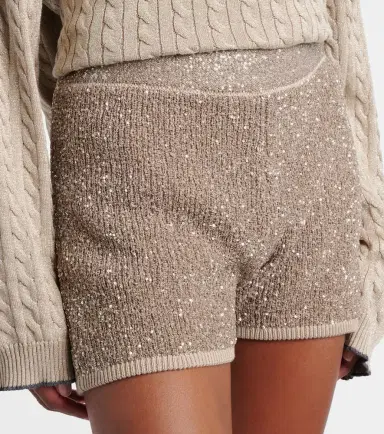 Brunello Cucinelli Sequined ribbed-knit cotton shorts | Thumbnail 3 Brunello Cucinelli Sequined ribbed-knit cotton shorts | Thumbnail 3
