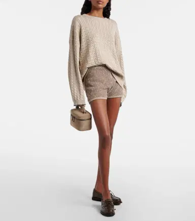 Brunello Cucinelli Sequined ribbed-knit cotton shorts | Thumbnail 4 Brunello Cucinelli Sequined ribbed-knit cotton shorts | Thumbnail 4