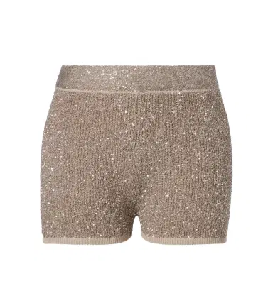 Brunello Cucinelli Sequined ribbed-knit cotton shorts | Thumbnail 1 Brunello Cucinelli Sequined ribbed-knit cotton shorts | Thumbnail 1