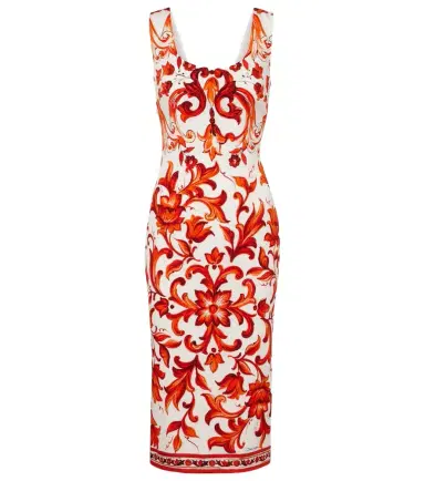 Dolce & Gabbana Majolica silk-blend charmeuse midi dress | Thumbnail 1 Dolce & Gabbana Majolica silk-blend charmeuse midi dress | Thumbnail 1