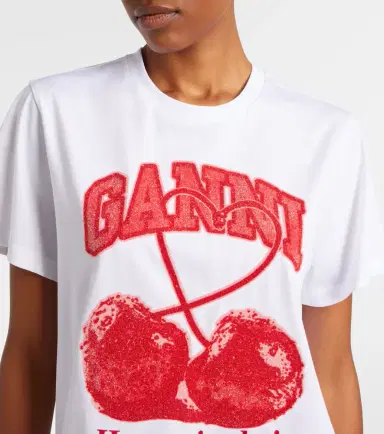 Ganni Logo embellished cotton jersey T-shirt | Thumbnail 2 Ganni Logo embellished cotton jersey T-shirt | Thumbnail 2