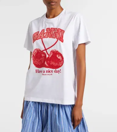 Ganni Logo embellished cotton jersey T-shirt | Thumbnail 3 Ganni Logo embellished cotton jersey T-shirt | Thumbnail 3