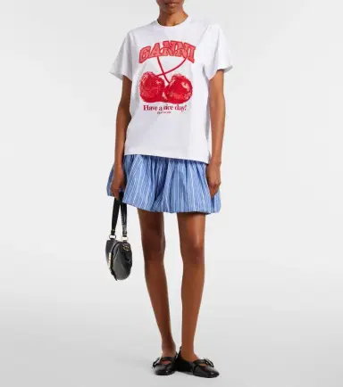 Ganni Logo embellished cotton jersey T-shirt | Thumbnail 5 Ganni Logo embellished cotton jersey T-shirt | Thumbnail 5