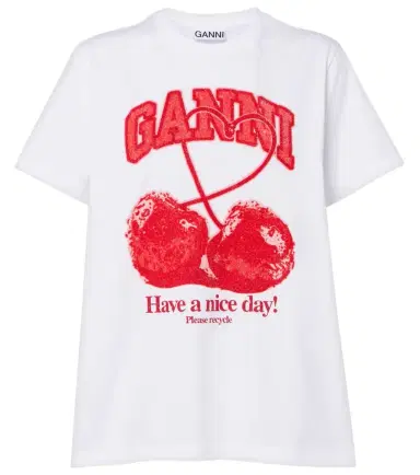 Ganni Logo embellished cotton jersey T-shirt | Thumbnail 1 Ganni Logo embellished cotton jersey T-shirt | Thumbnail 1
