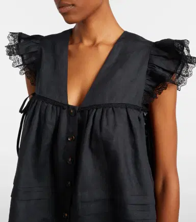Ganni Lace-trimmed linen top | Thumbnail 3 Ganni Lace-trimmed linen top | Thumbnail 3