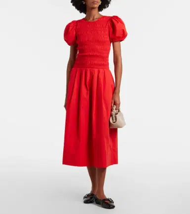 Ganni Shirred cotton-blend poplin midi dress | Thumbnail 3 Ganni Shirred cotton-blend poplin midi dress | Thumbnail 3