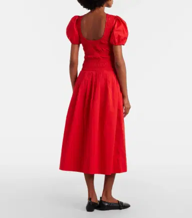 Ganni Shirred cotton-blend poplin midi dress | Thumbnail 5 Ganni Shirred cotton-blend poplin midi dress | Thumbnail 5