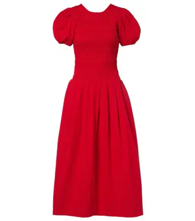 Ganni Shirred cotton-blend poplin midi dress | Thumbnail 1 Ganni Shirred cotton-blend poplin midi dress | Thumbnail 1