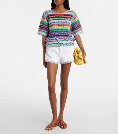 Ganni Lace-trimmed denim shorts | Thumbnail 2 Ganni Lace-trimmed denim shorts | Thumbnail 2
