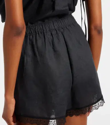 Ganni Lace-trimmed linen shorts | Thumbnail 3 Ganni Lace-trimmed linen shorts | Thumbnail 3