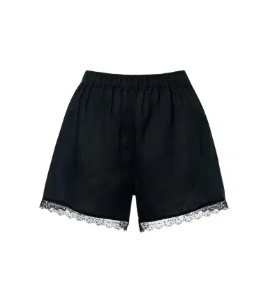 Ganni Lace-trimmed linen shorts | Thumbnail 1 Ganni Lace-trimmed linen shorts | Thumbnail 1