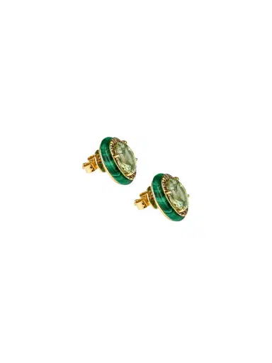 Wish Fine Jewelry 12.925ct Amethyst Diamond Malachite 18K Gold Oval Stud Earrings | Thumbnail 2 Wish Fine Jewelry 12.925ct Amethyst Diamond Malachite 18K Gold Oval Stud Earrings | Thumbnail 2