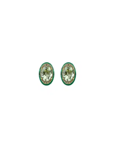 Wish Fine Jewelry 12.925ct Amethyst Diamond Malachite 18K Gold Oval Stud Earrings | Thumbnail 1 Wish Fine Jewelry 12.925ct Amethyst Diamond Malachite 18K Gold Oval Stud Earrings | Thumbnail 1