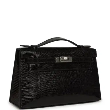 HERMÈS Hermes Kelly Pochette Black Varanus Niloticus Lizard Palladium Hardware | Thumbnail 2 HERMÈS Hermes Kelly Pochette Black Varanus Niloticus Lizard Palladium Hardware | Thumbnail 2