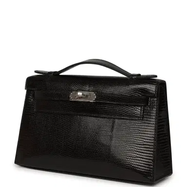HERMÈS Hermes Kelly Pochette Black Varanus Niloticus Lizard Palladium Hardware | Thumbnail 5 HERMÈS Hermes Kelly Pochette Black Varanus Niloticus Lizard Palladium Hardware | Thumbnail 5