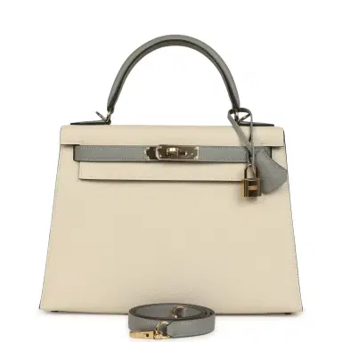 HERMÈS Hermes Special Order (HSS) Kelly Sellier 28 Craie and Gris Mouette Epsom Permabrass Hardware | Thumbnail 1 HERMÈS Hermes Special Order (HSS) Kelly Sellier 28 Craie and Gris Mouette Epsom Permabrass Hardware | Thumbnail 1