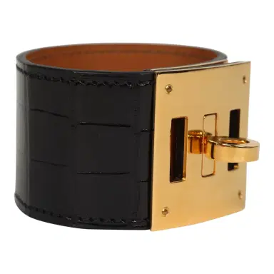 HERMÈS Pre-owned Hermes Kelly Dog Bracelet Black Shiny Alligator Yellow Gold | Thumbnail 4 HERMÈS Pre-owned Hermes Kelly Dog Bracelet Black Shiny Alligator Yellow Gold | Thumbnail 4