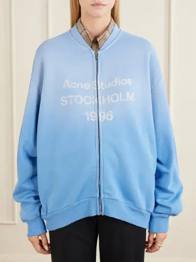 Acne Studios Fiah Garment-dyed Printed Cotton-blend Jersey Zip-up Sweatshirt | Thumbnail 3 Acne Studios Fiah Garment-dyed Printed Cotton-blend Jersey Zip-up Sweatshirt | Thumbnail 3
