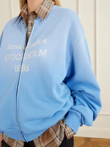 Acne Studios Fiah Garment-dyed Printed Cotton-blend Jersey Zip-up Sweatshirt | Thumbnail 5 Acne Studios Fiah Garment-dyed Printed Cotton-blend Jersey Zip-up Sweatshirt | Thumbnail 5