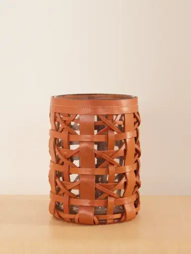 Ralph Lauren Home Preston Mini Woven Leather And Glass Hurricane Candle Holder | Thumbnail 1 Ralph Lauren Home Preston Mini Woven Leather And Glass Hurricane Candle Holder | Thumbnail 1