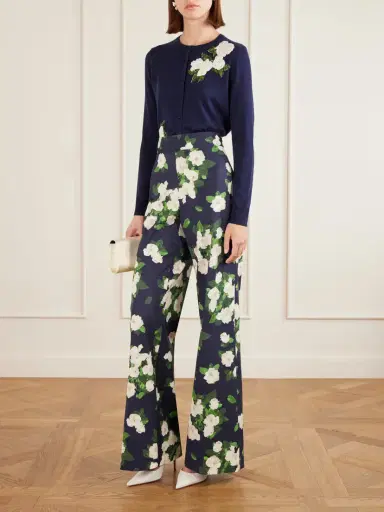 Carolina Herrera Floral-embellished Silk And Cotton-blend Cardigan | Thumbnail 2 Carolina Herrera Floral-embellished Silk And Cotton-blend Cardigan | Thumbnail 2