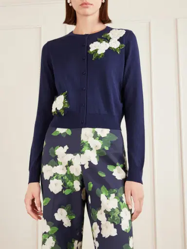 Carolina Herrera Floral-embellished Silk And Cotton-blend Cardigan | Thumbnail 3 Carolina Herrera Floral-embellished Silk And Cotton-blend Cardigan | Thumbnail 3