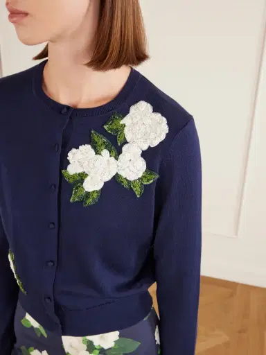 Carolina Herrera Floral-embellished Silk And Cotton-blend Cardigan | Thumbnail 5 Carolina Herrera Floral-embellished Silk And Cotton-blend Cardigan | Thumbnail 5