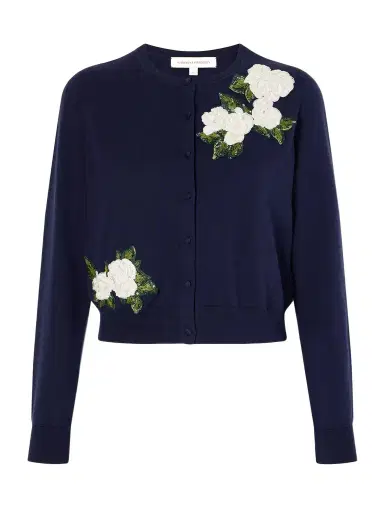 Carolina Herrera Floral-embellished Silk And Cotton-blend Cardigan | Thumbnail 1 Carolina Herrera Floral-embellished Silk And Cotton-blend Cardigan | Thumbnail 1