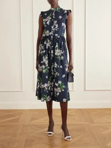 Erdem Pleated Ruffled Floral-print Cotton-poplin Midi Dress | Thumbnail 2 Erdem Pleated Ruffled Floral-print Cotton-poplin Midi Dress | Thumbnail 2