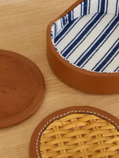 Ralph Lauren Home Bailey Set Of Four Leather-trimmed Rattan-woven Coasters | Thumbnail 3 Ralph Lauren Home Bailey Set Of Four Leather-trimmed Rattan-woven Coasters | Thumbnail 3