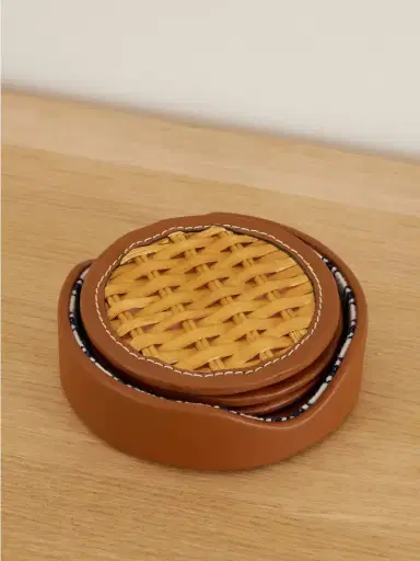 Ralph Lauren Home Bailey Set Of Four Leather-trimmed Rattan-woven Coasters | Thumbnail 1 Ralph Lauren Home Bailey Set Of Four Leather-trimmed Rattan-woven Coasters | Thumbnail 1