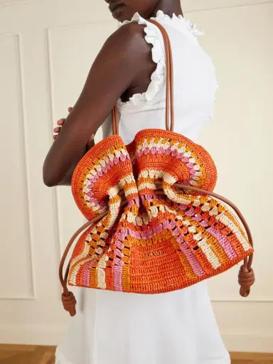 Loewe + Paula's Ibiza Flamenco Mini Leather-trimmed Crocheted Raffia Clutch | Thumbnail 2 Loewe + Paula's Ibiza Flamenco Mini Leather-trimmed Crocheted Raffia Clutch | Thumbnail 2