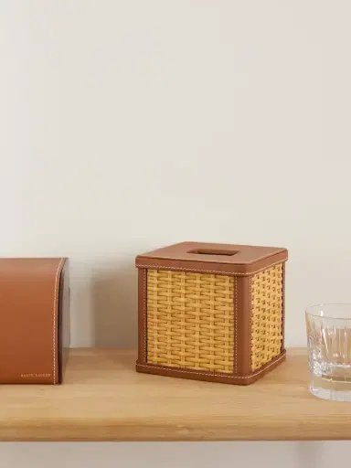 Ralph Lauren Home Bailey Leather-trimmed Rattan-woven Tissue Box | Thumbnail 2 Ralph Lauren Home Bailey Leather-trimmed Rattan-woven Tissue Box | Thumbnail 2
