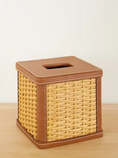 Ralph Lauren Home Bailey Leather-trimmed Rattan-woven Tissue Box | Thumbnail 1 Ralph Lauren Home Bailey Leather-trimmed Rattan-woven Tissue Box | Thumbnail 1