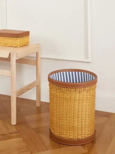 Ralph Lauren Home Bailey Leather-trimmed Rattan-woven Waste Bin | Thumbnail 2 Ralph Lauren Home Bailey Leather-trimmed Rattan-woven Waste Bin | Thumbnail 2