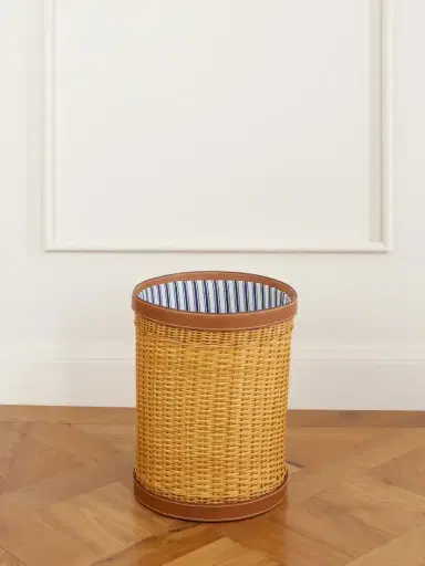 Ralph Lauren Home Bailey Leather-trimmed Rattan-woven Waste Bin | Thumbnail 1 Ralph Lauren Home Bailey Leather-trimmed Rattan-woven Waste Bin | Thumbnail 1