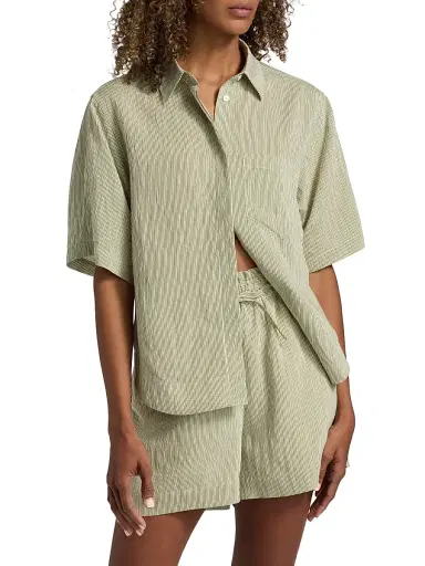 DEREK LAM 10 CROSBY Women's Keaton Striped Split-Sleeve Shirt - Fatigue Stripe | Thumbnail 3 DEREK LAM 10 CROSBY Women's Keaton Striped Split-Sleeve Shirt - Fatigue Stripe | Thumbnail 3