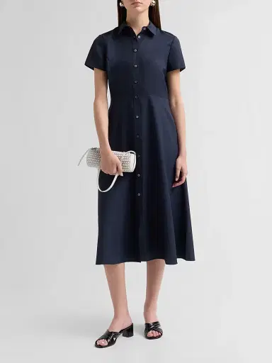 Theory Women's Short-Sleeve Midi-Shirtdress - Nocturne Navy | Thumbnail 2 Theory Women's Short-Sleeve Midi-Shirtdress - Nocturne Navy | Thumbnail 2