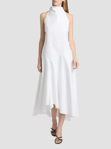 Rosie Assoulin Women's Dropped & Dramatic Poplin Cotton Midi-Dress - White | Thumbnail 2 Rosie Assoulin Women's Dropped & Dramatic Poplin Cotton Midi-Dress - White | Thumbnail 2