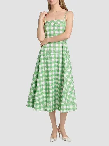 Rosie Assoulin Women's Drop Me A Note Plaid Cotton Midi-Dress - Grass Green - Size 14 | Thumbnail 2 Rosie Assoulin Women's Drop Me A Note Plaid Cotton Midi-Dress - Grass Green - Size 14 | Thumbnail 2