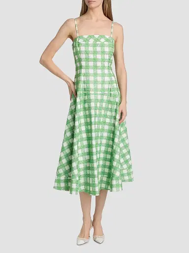 Rosie Assoulin Women's Drop Me A Note Plaid Cotton Midi-Dress - Grass Green - Size 14 | Thumbnail 3 Rosie Assoulin Women's Drop Me A Note Plaid Cotton Midi-Dress - Grass Green - Size 14 | Thumbnail 3