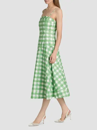 Rosie Assoulin Women's Drop Me A Note Plaid Cotton Midi-Dress - Grass Green - Size 14 | Thumbnail 4 Rosie Assoulin Women's Drop Me A Note Plaid Cotton Midi-Dress - Grass Green - Size 14 | Thumbnail 4