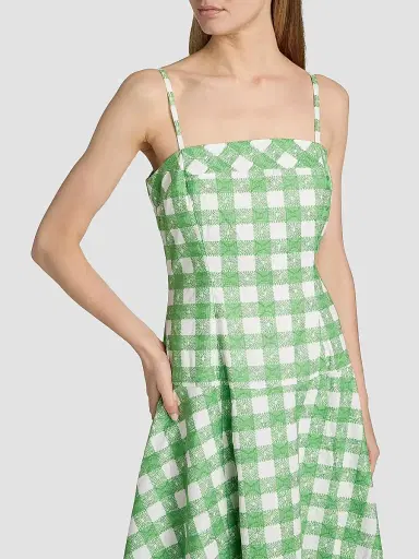 Rosie Assoulin Women's Drop Me A Note Plaid Cotton Midi-Dress - Grass Green - Size 14 | Thumbnail 6 Rosie Assoulin Women's Drop Me A Note Plaid Cotton Midi-Dress - Grass Green - Size 14 | Thumbnail 6