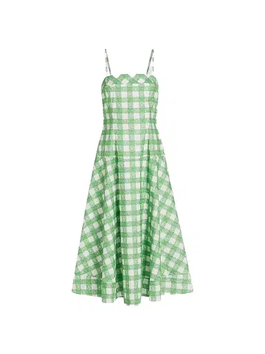 Rosie Assoulin Women's Drop Me A Note Plaid Cotton Midi-Dress - Grass Green - Size 14 | Thumbnail 1 Rosie Assoulin Women's Drop Me A Note Plaid Cotton Midi-Dress - Grass Green - Size 14 | Thumbnail 1