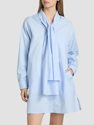 MOSCHINO Women's Stretch-Cotton Tieneck Shirtdress - Multi Light Blue | Thumbnail 3 MOSCHINO Women's Stretch-Cotton Tieneck Shirtdress - Multi Light Blue | Thumbnail 3