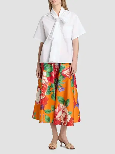 MOSCHINO Women's Stretch-Cotton Tieneck Blouse - Multi White | Thumbnail 2 MOSCHINO Women's Stretch-Cotton Tieneck Blouse - Multi White | Thumbnail 2