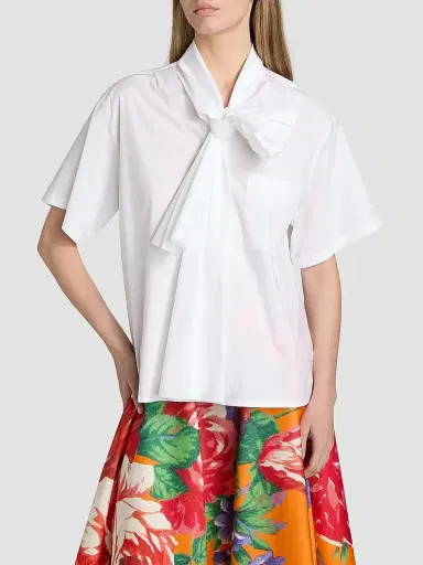 MOSCHINO Women's Stretch-Cotton Tieneck Blouse - Multi White | Thumbnail 3 MOSCHINO Women's Stretch-Cotton Tieneck Blouse - Multi White | Thumbnail 3