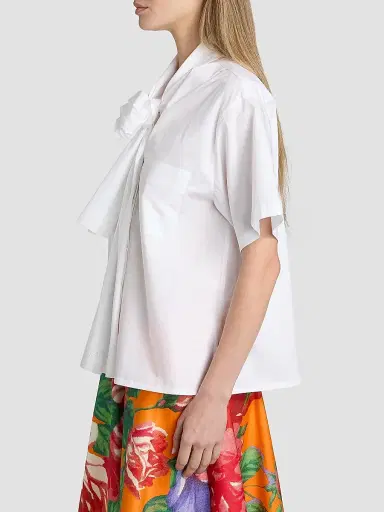 MOSCHINO Women's Stretch-Cotton Tieneck Blouse - Multi White | Thumbnail 4 MOSCHINO Women's Stretch-Cotton Tieneck Blouse - Multi White | Thumbnail 4
