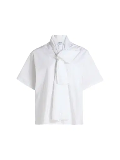 MOSCHINO Women's Stretch-Cotton Tieneck Blouse - Multi White | Thumbnail 1 MOSCHINO Women's Stretch-Cotton Tieneck Blouse - Multi White | Thumbnail 1